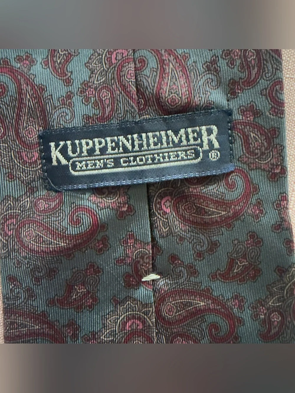 Vintage Kuppenheimer Men’s Club Paisley Silk Tie Blue Burgundy Madr in Italy